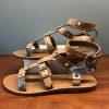 ASH  Women T-Strap Leather Flats Size 38 Brown Gladiator Studded Shoes New
