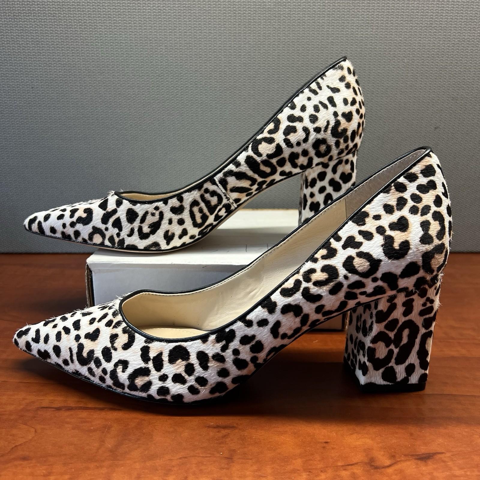 Marc Fisher Zalaly Animal Print Cow Fur Leather Pumps Shoe Block Heels 9.5 M