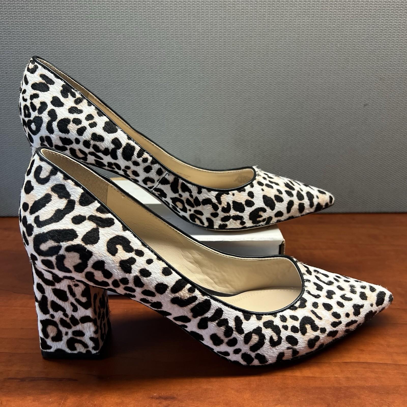 Marc Fisher Zalaly Animal Print Cow Fur Leather Pumps Shoe Block Heels 9.5 M