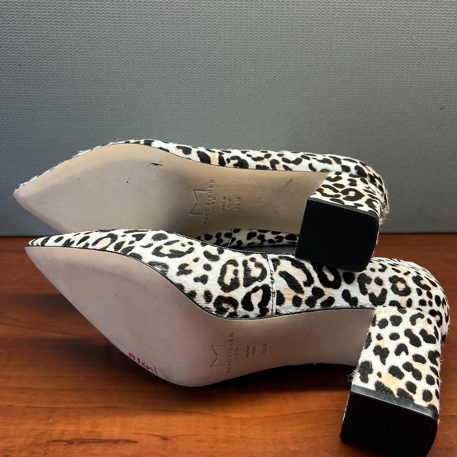 Marc Fisher Zalaly Animal Print Cow Fur Leather Pumps Shoe Block Heels 9.5 M