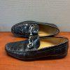 Peter Millar Crocodile Alligator Grain Leather Black Slip On Loafers Size 8W