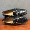 Peter Millar Crocodile Alligator Grain Leather Black Slip On Loafers Size 8W