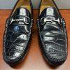 Peter Millar Crocodile Alligator Grain Leather Black Slip On Loafers Size 8W