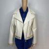 Arden B Vintage 100% Leather Jacket Size M Beaded Zip Up Moto Biker Lined Y2K