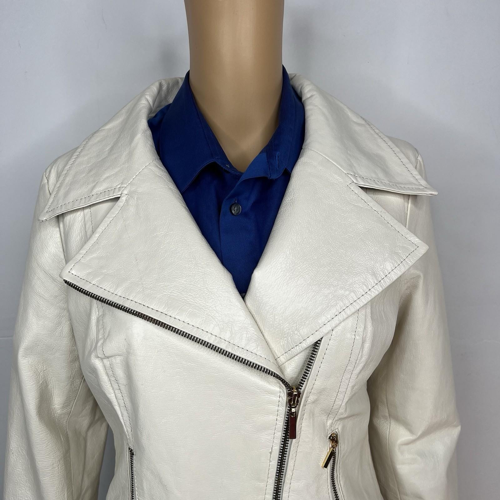 Arden B Vintage 100% Leather Jacket Size M Beaded Zip Up Moto Biker Lined Y2K