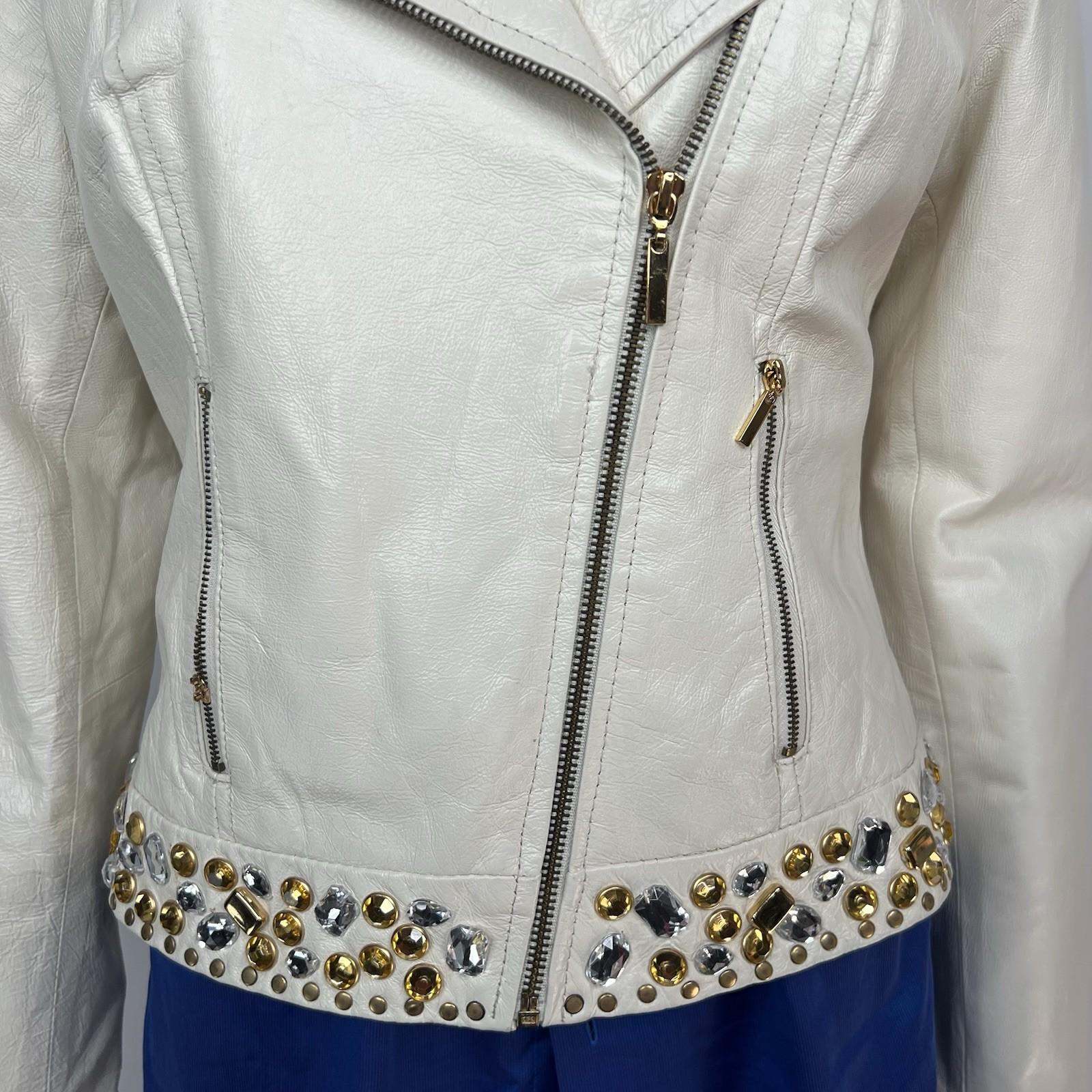 Arden B Vintage 100% Leather Jacket Size M Beaded Zip Up Moto Biker Lined Y2K