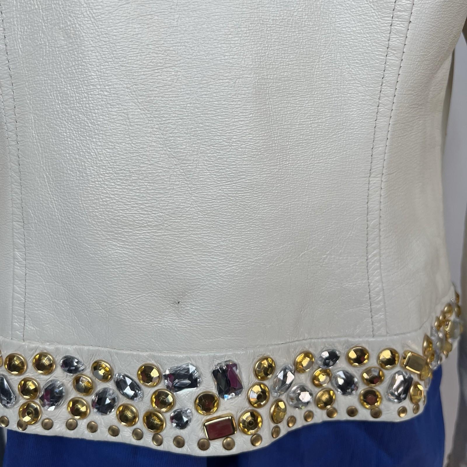 Arden B Vintage 100% Leather Jacket Size M Beaded Zip Up Moto Biker Lined Y2K