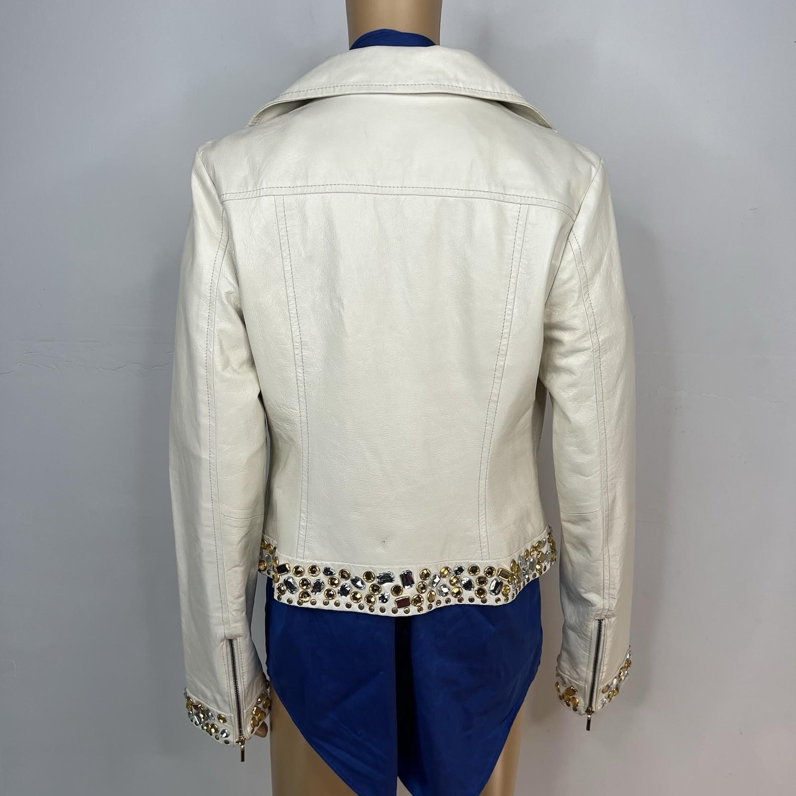 Arden B Vintage 100% Leather Jacket Size M Beaded Zip Up Moto Biker Lined Y2K