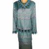Susanna Polyester Metallic Skirt Suit Top Size 18 Green Black Beaded Lined 2PC