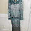 Susanna Polyester Metallic Skirt Suit Top Size 18 Green Black Beaded Lined 2PC