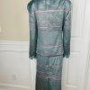 Susanna Polyester Metallic Skirt Suit Top Size 18 Green Black Beaded Lined 2PC