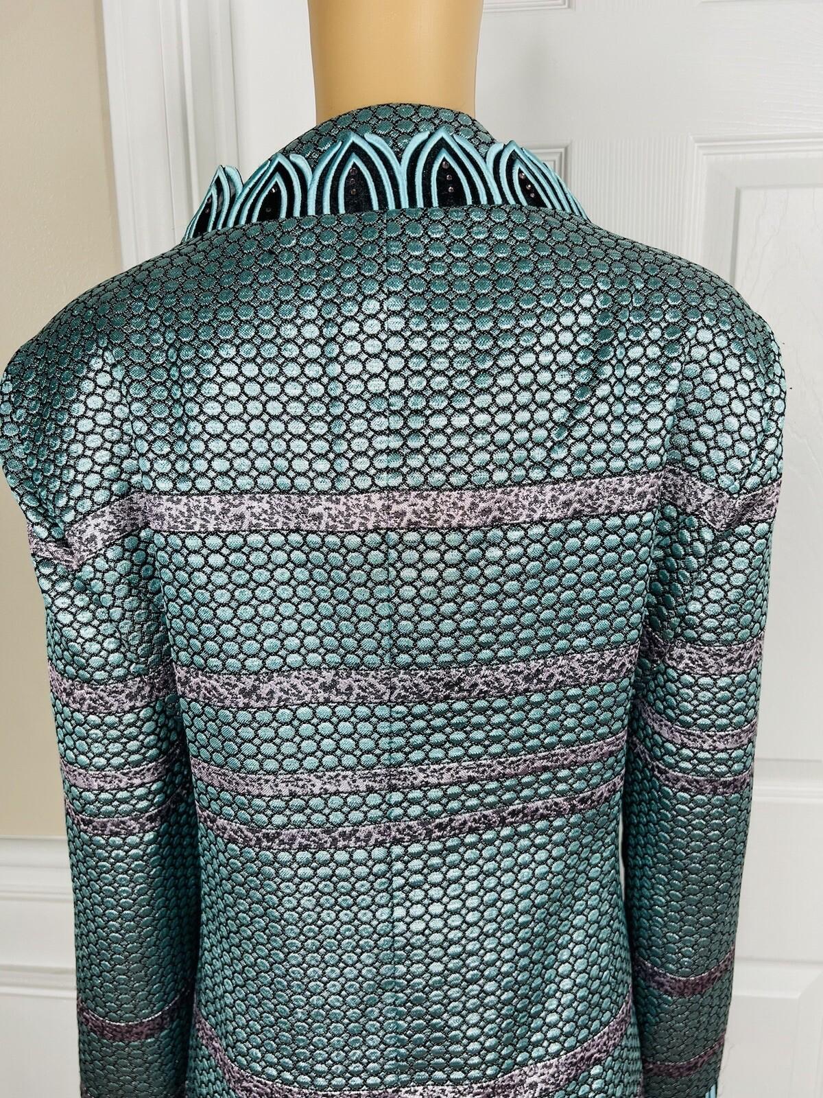 Susanna Polyester Metallic Skirt Suit Top Size 18 Green Black Beaded Lined 2PC