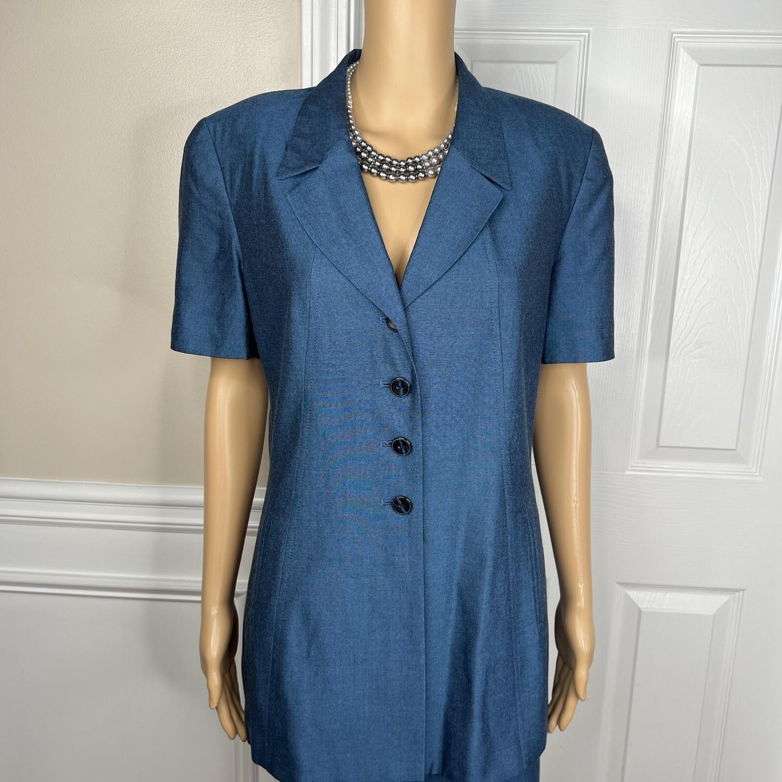 Kasper ASL Women Polyester Viscose Skirt Suit Size 10 Blue Short Sleeve 2PC