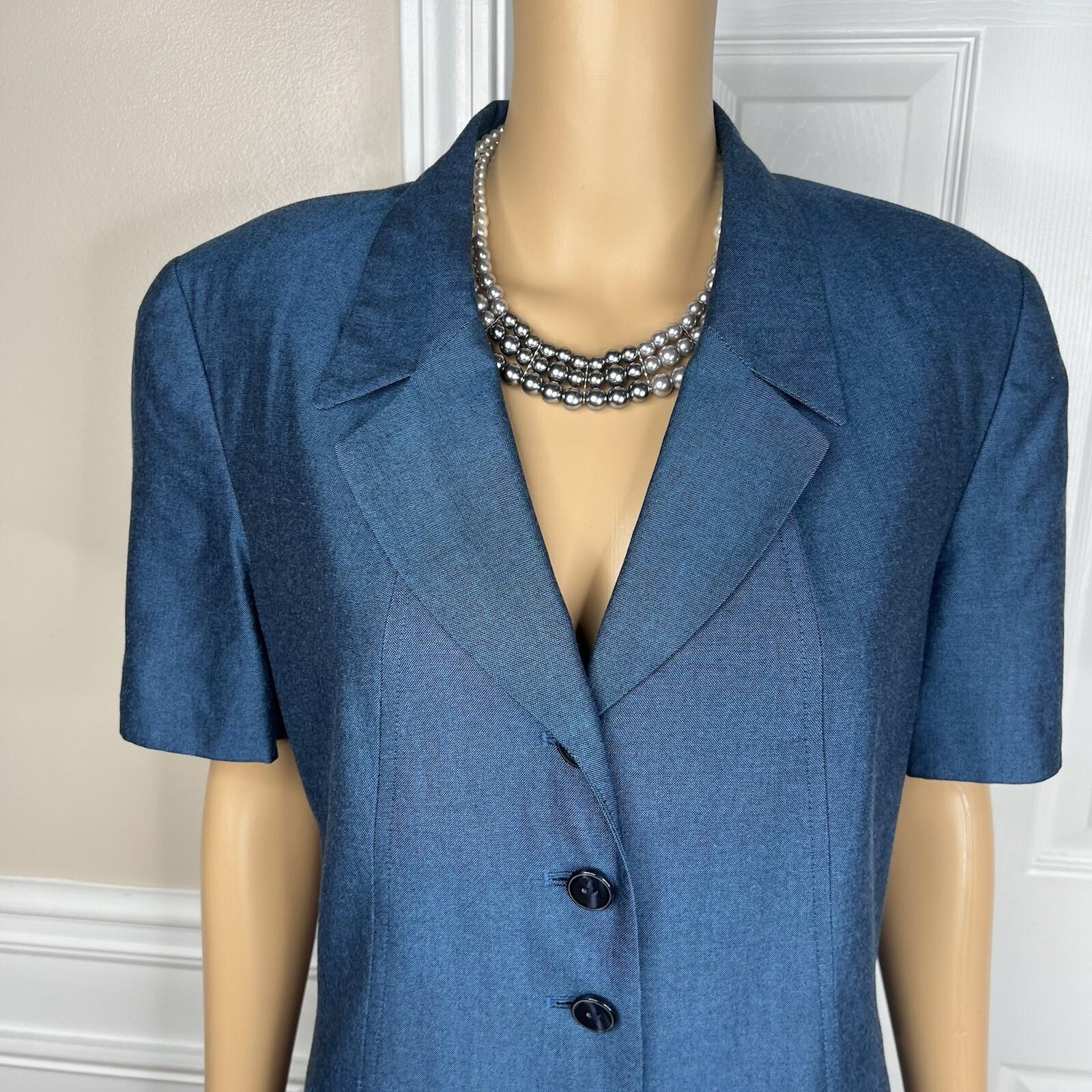 Kasper ASL Women Polyester Viscose Skirt Suit Size 10 Blue Short Sleeve 2PC