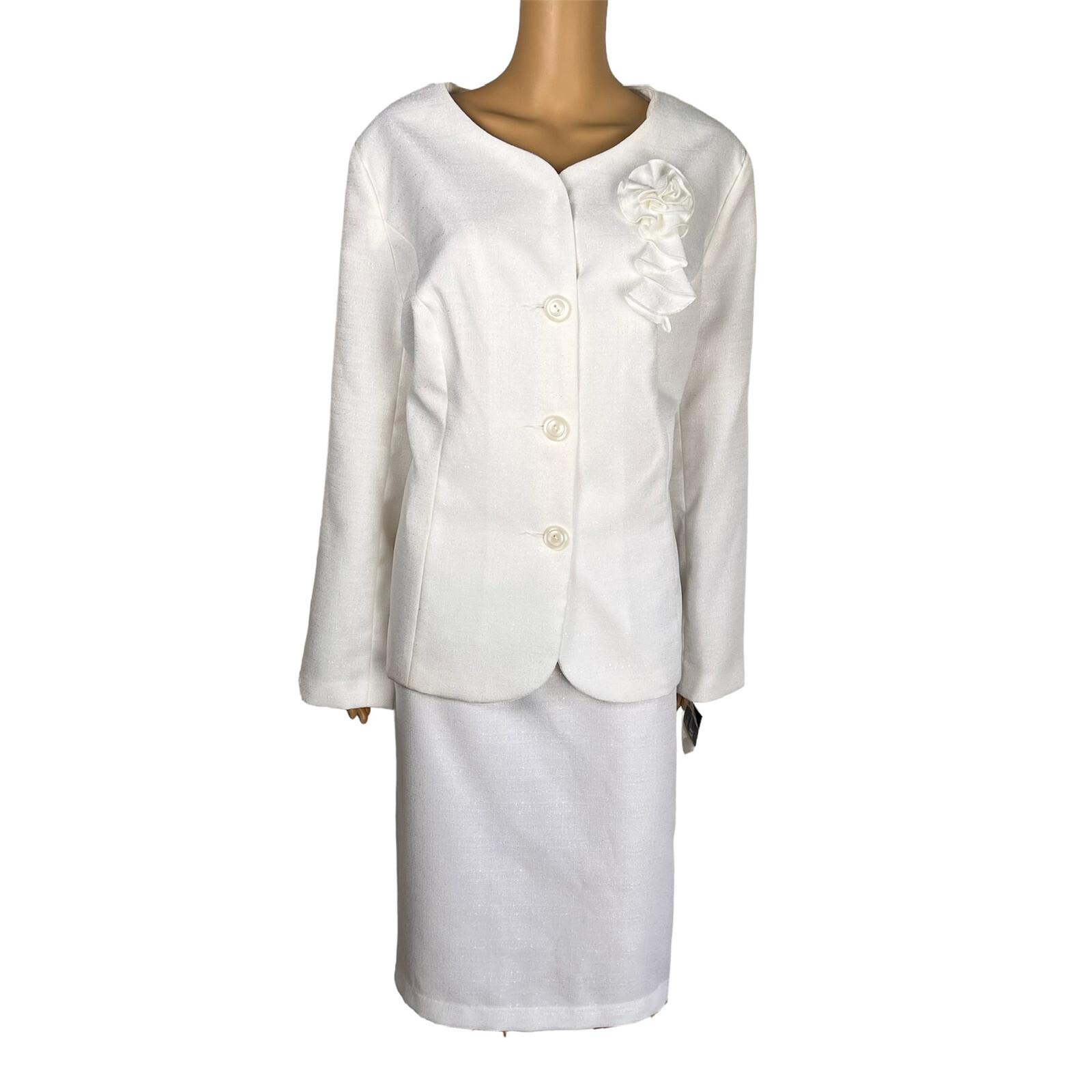 Danillo Women Polyester Skirt Suit Size 18W White Lined Collarless 2PC New