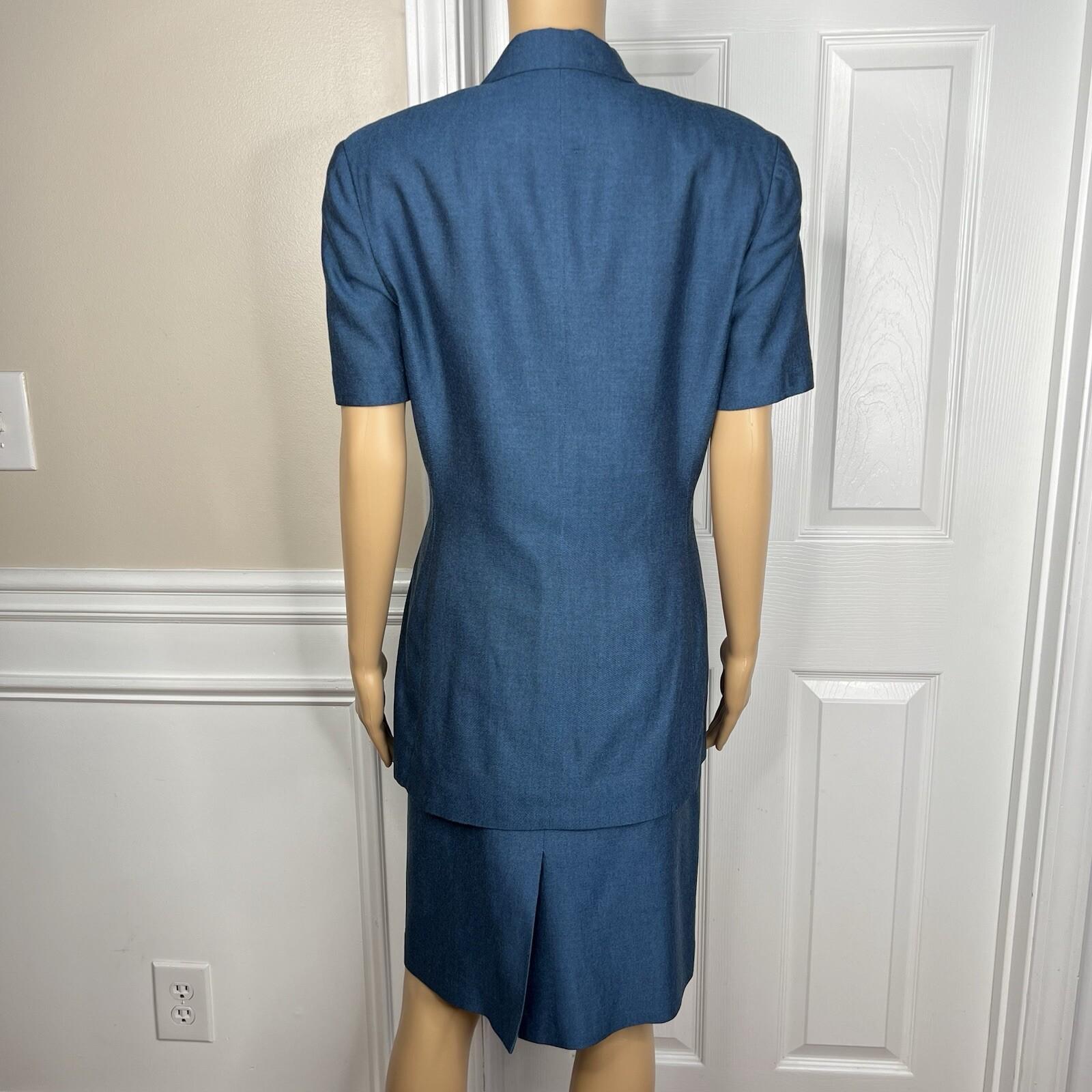 Kasper ASL Women Polyester Viscose Skirt Suit Size 10 Blue Short Sleeve 2PC