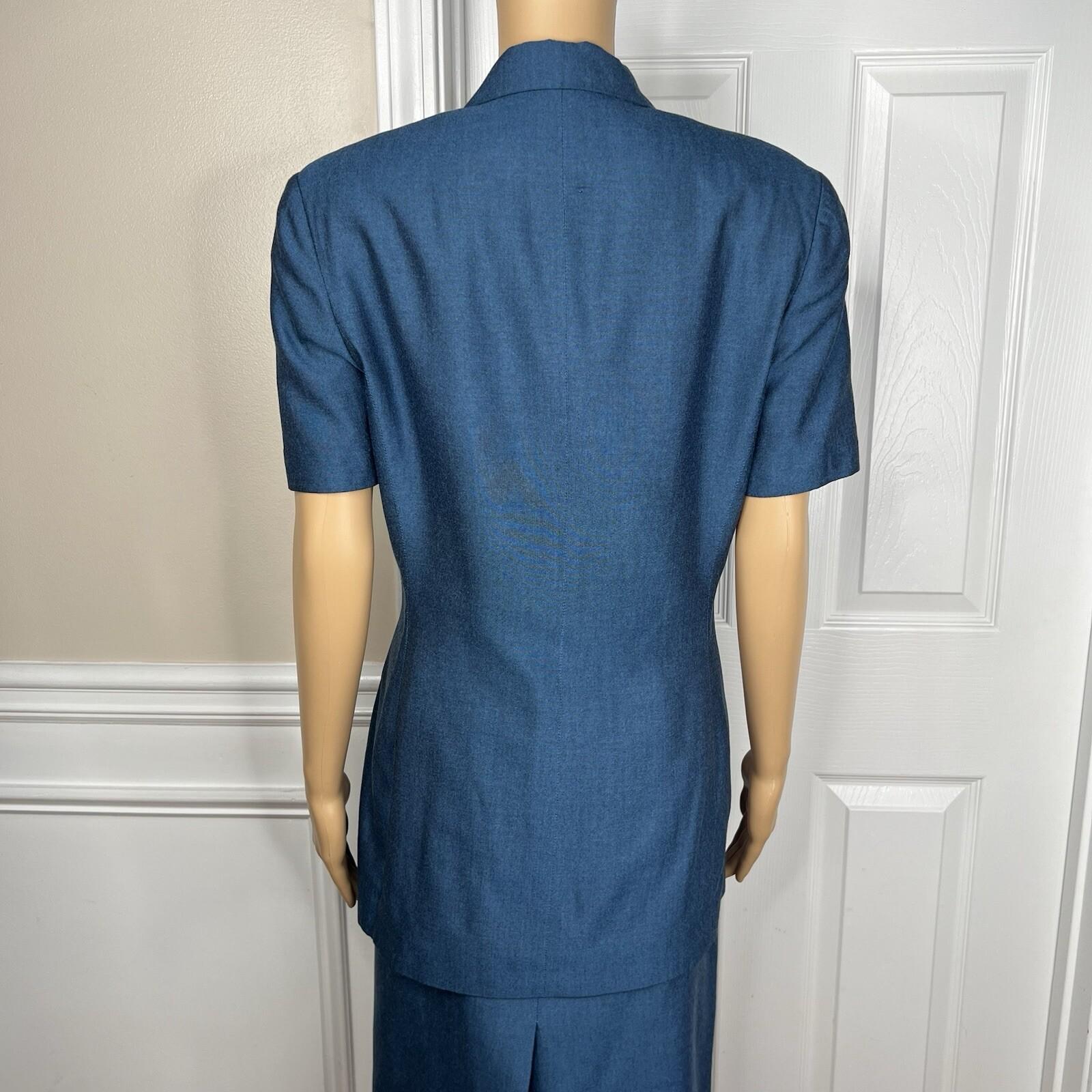 Kasper ASL Women Polyester Viscose Skirt Suit Size 10 Blue Short Sleeve 2PC