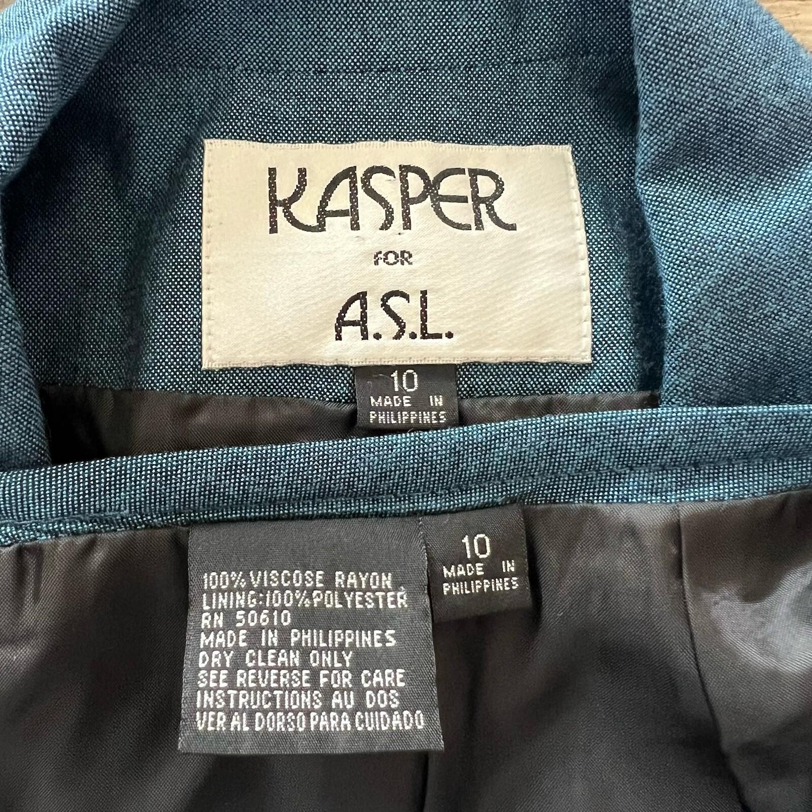 Kasper ASL Women Polyester Viscose Skirt Suit Size 10 Blue Short Sleeve 2PC