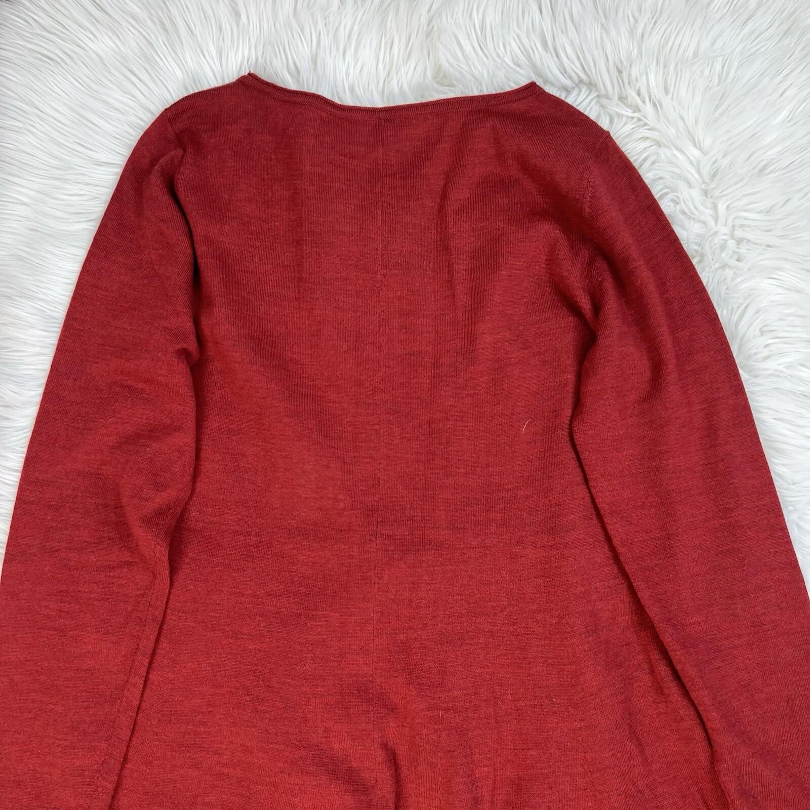 Eileen Fisher Women Merino Wool Size L Red Oversized Tunic Blouse High Low Hem