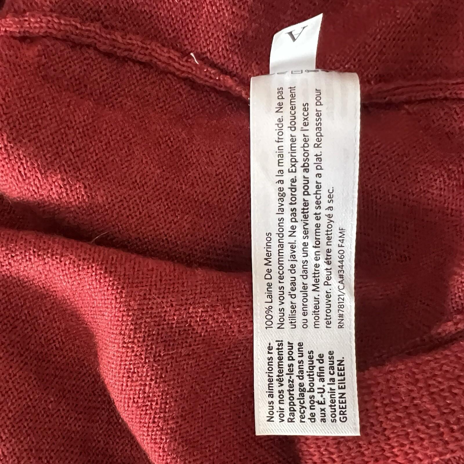 Eileen Fisher Women Merino Wool Size L Red Oversized Tunic Blouse High Low Hem
