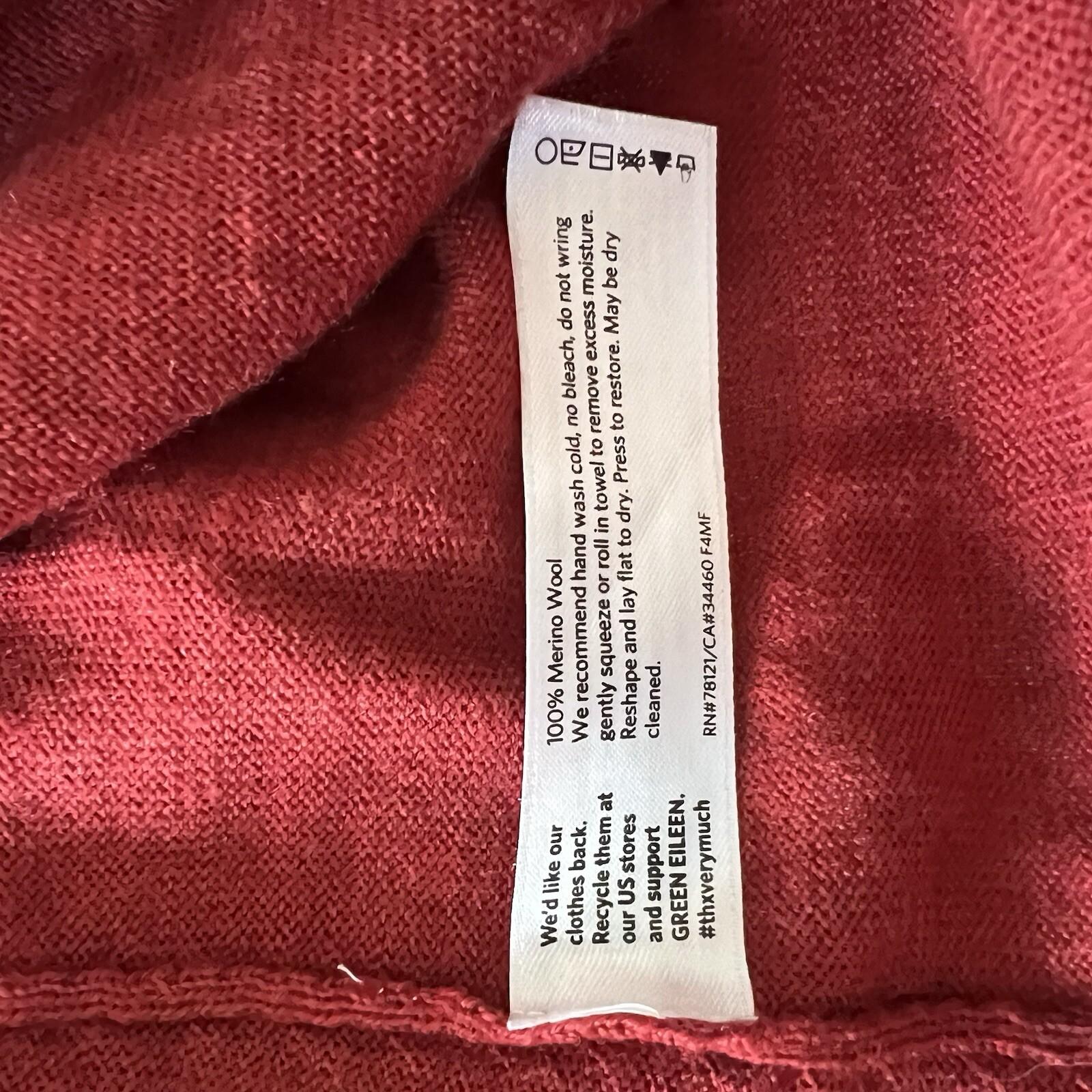 Eileen Fisher Women Merino Wool Size L Red Oversized Tunic Blouse High Low Hem