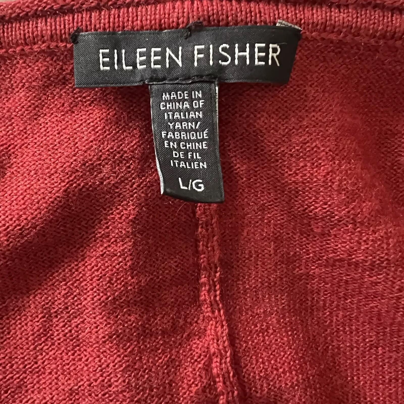 Eileen Fisher Women Merino Wool Size L Red Oversized Tunic Blouse High Low Hem
