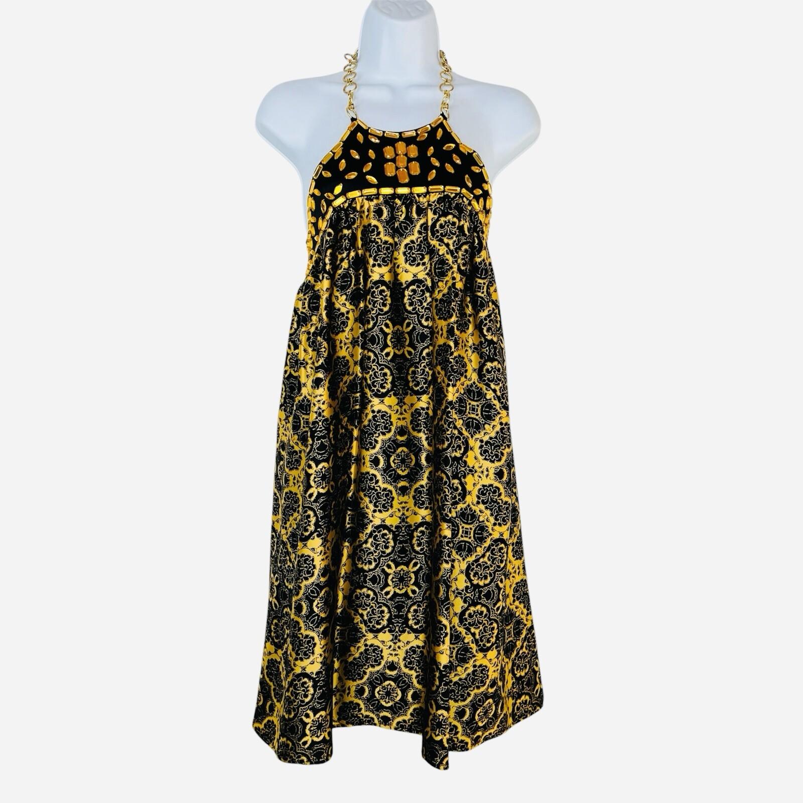 Arden B Silk Sleeveless Blouse Size L Black Gold Beaded Chain necklace Halter