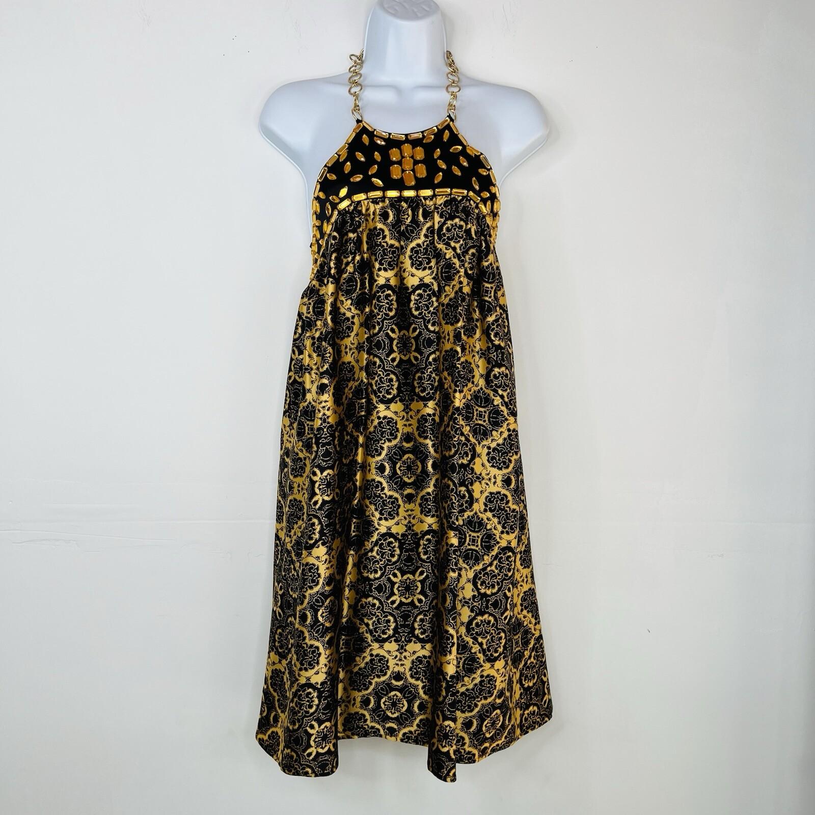 Arden B Silk Sleeveless Blouse Size L Black Gold Beaded Chain necklace Halter