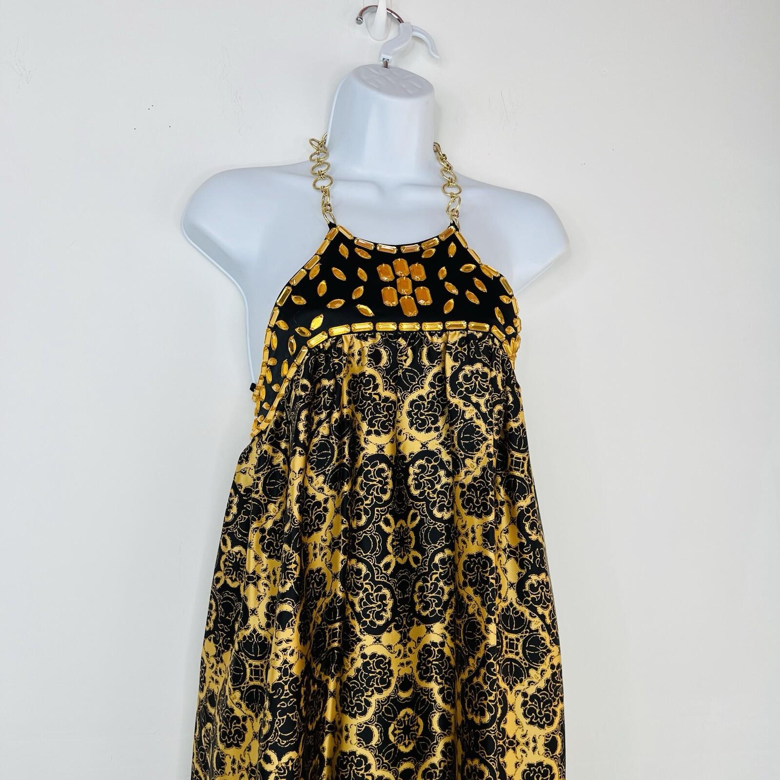 Arden B Silk Sleeveless Blouse Size L Black Gold Beaded Chain necklace Halter