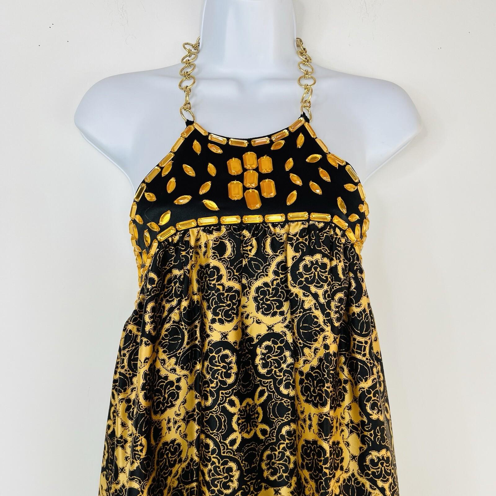 Arden B Silk Sleeveless Blouse Size L Black Gold Beaded Chain necklace Halter
