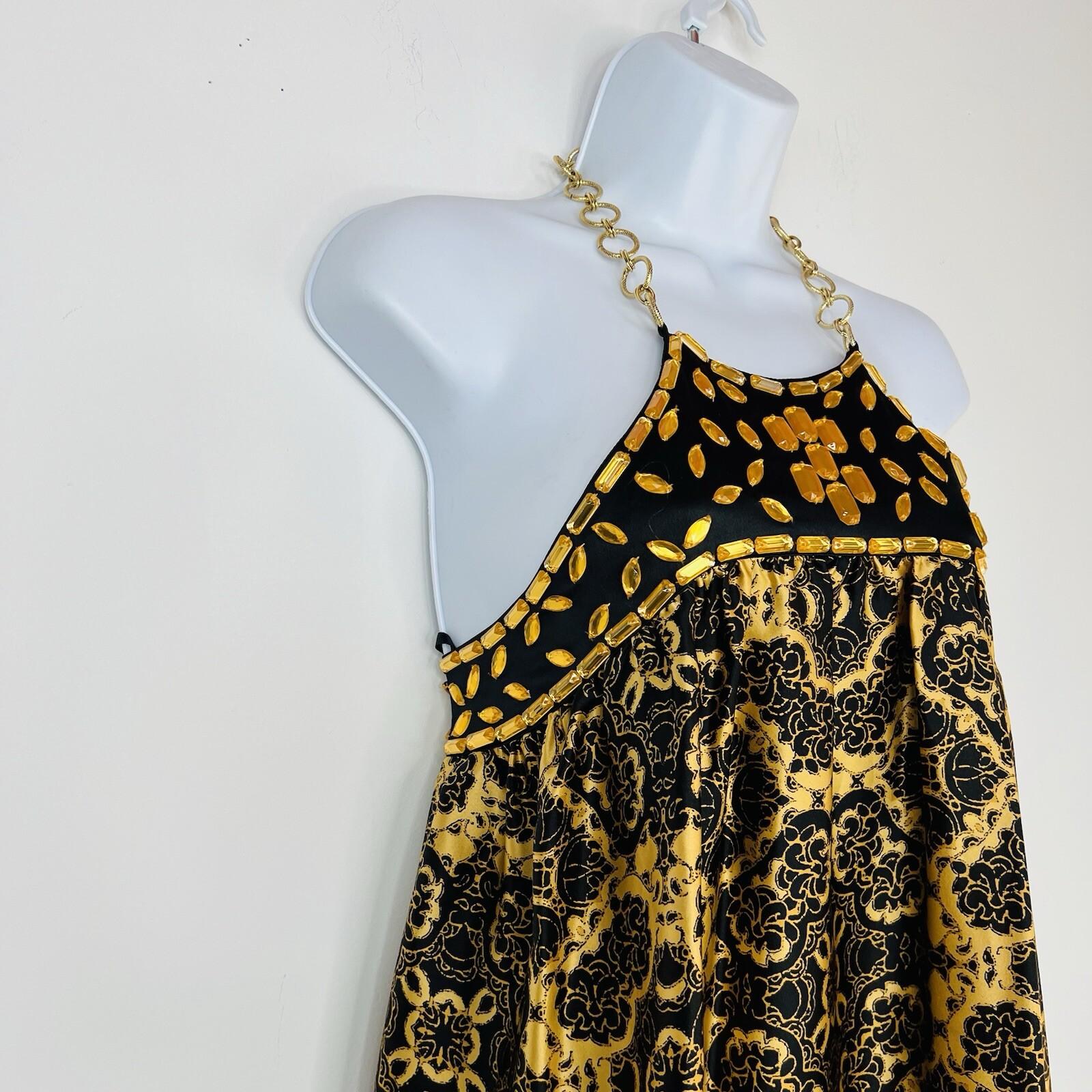 Arden B Silk Sleeveless Blouse Size L Black Gold Beaded Chain necklace Halter