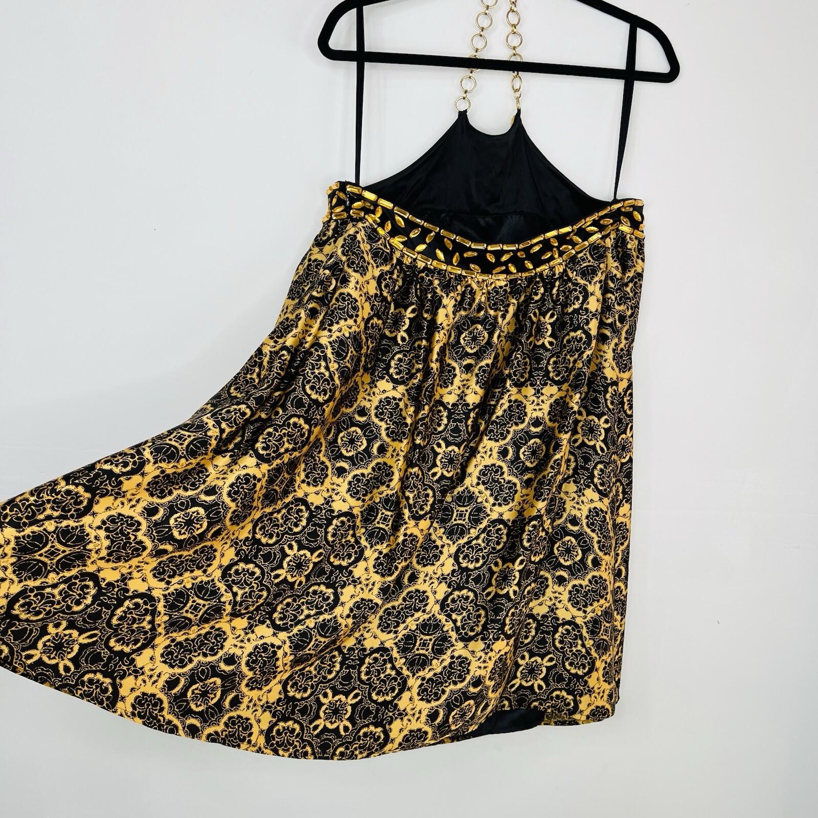 Arden B Silk Sleeveless Blouse Size L Black Gold Beaded Chain necklace Halter