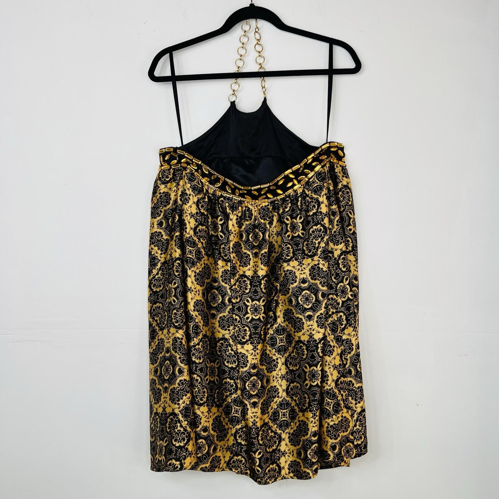 Arden B Silk Sleeveless Blouse Size L Black Gold Beaded Chain necklace Halter