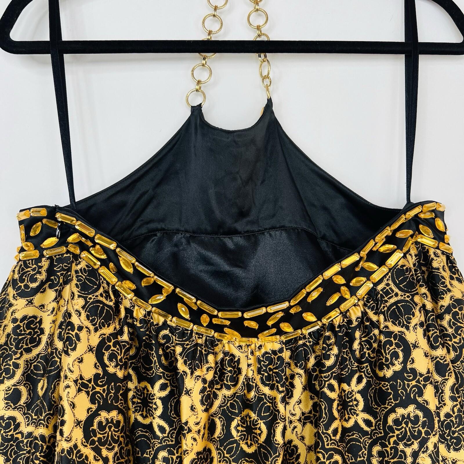 Arden B Silk Sleeveless Blouse Size L Black Gold Beaded Chain necklace Halter