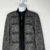 Anna Sui Wool Velour Hem Blazer Size 6 Stand Up Collar Black White Quiet Luxury