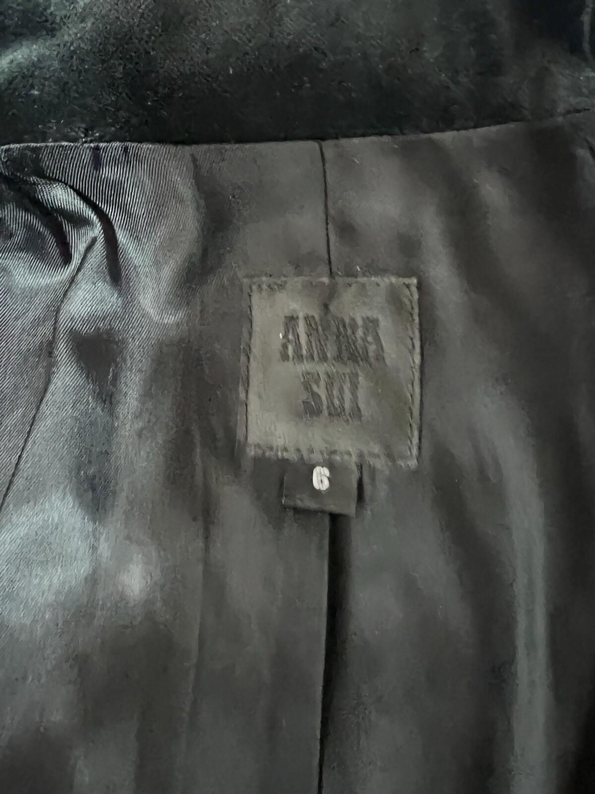 Anna Sui Wool Velour Hem Blazer Size 6 Stand Up Collar Black White Quiet Luxury