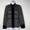 Anna Sui Wool Velour Hem Blazer Size 6 Stand Up Collar Black White Quiet Luxury