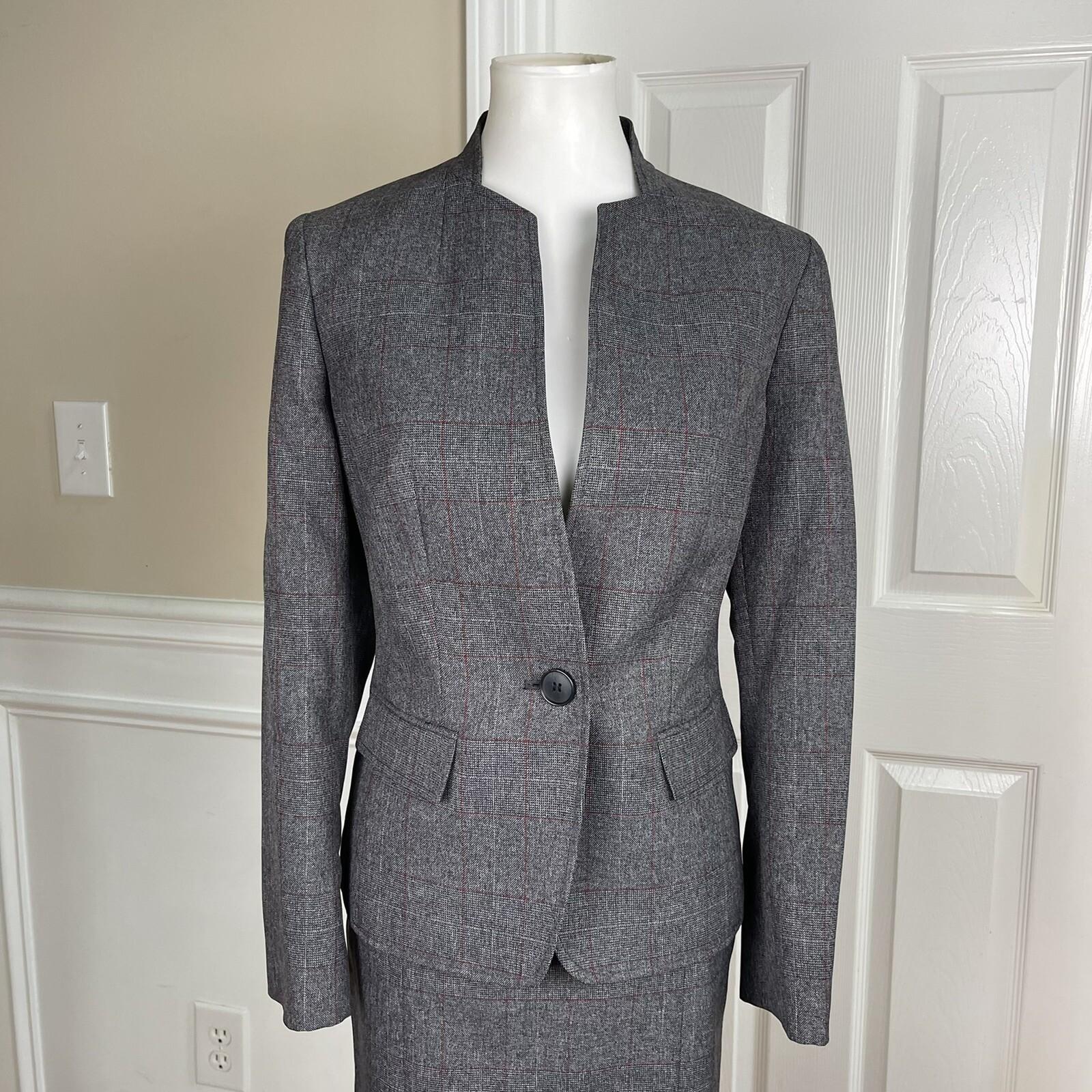 EVAN PICONE BLACK LABEL Gray Striped Polyester Pleated Lined Skirt Suit Size 8