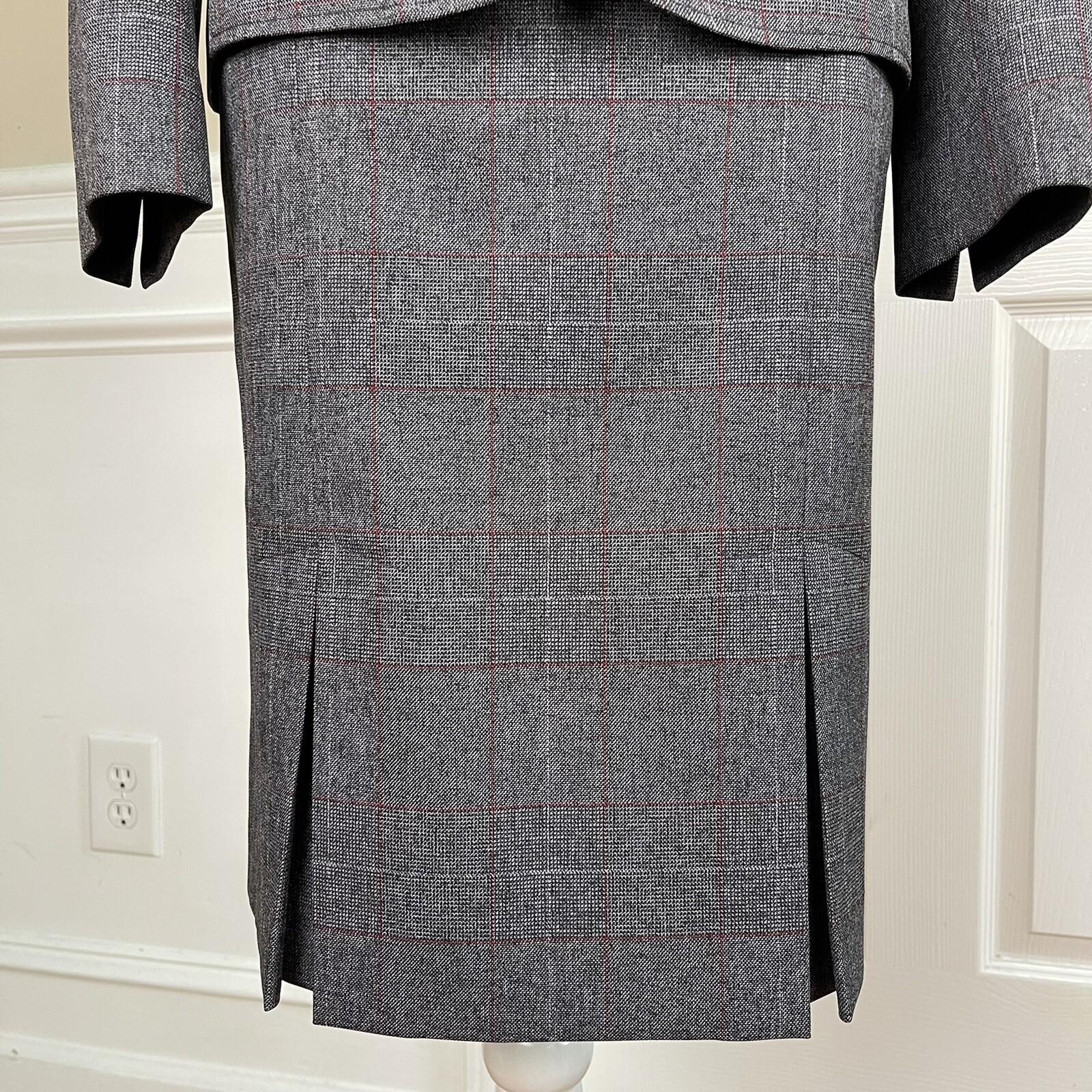 EVAN PICONE BLACK LABEL Gray Striped Polyester Pleated Lined Skirt Suit Size 8