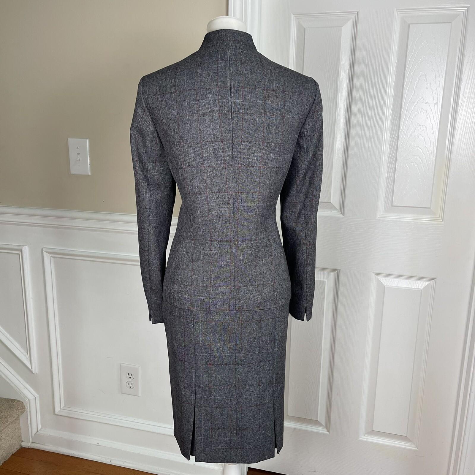 EVAN PICONE BLACK LABEL Gray Striped Polyester Pleated Lined Skirt Suit Size 8