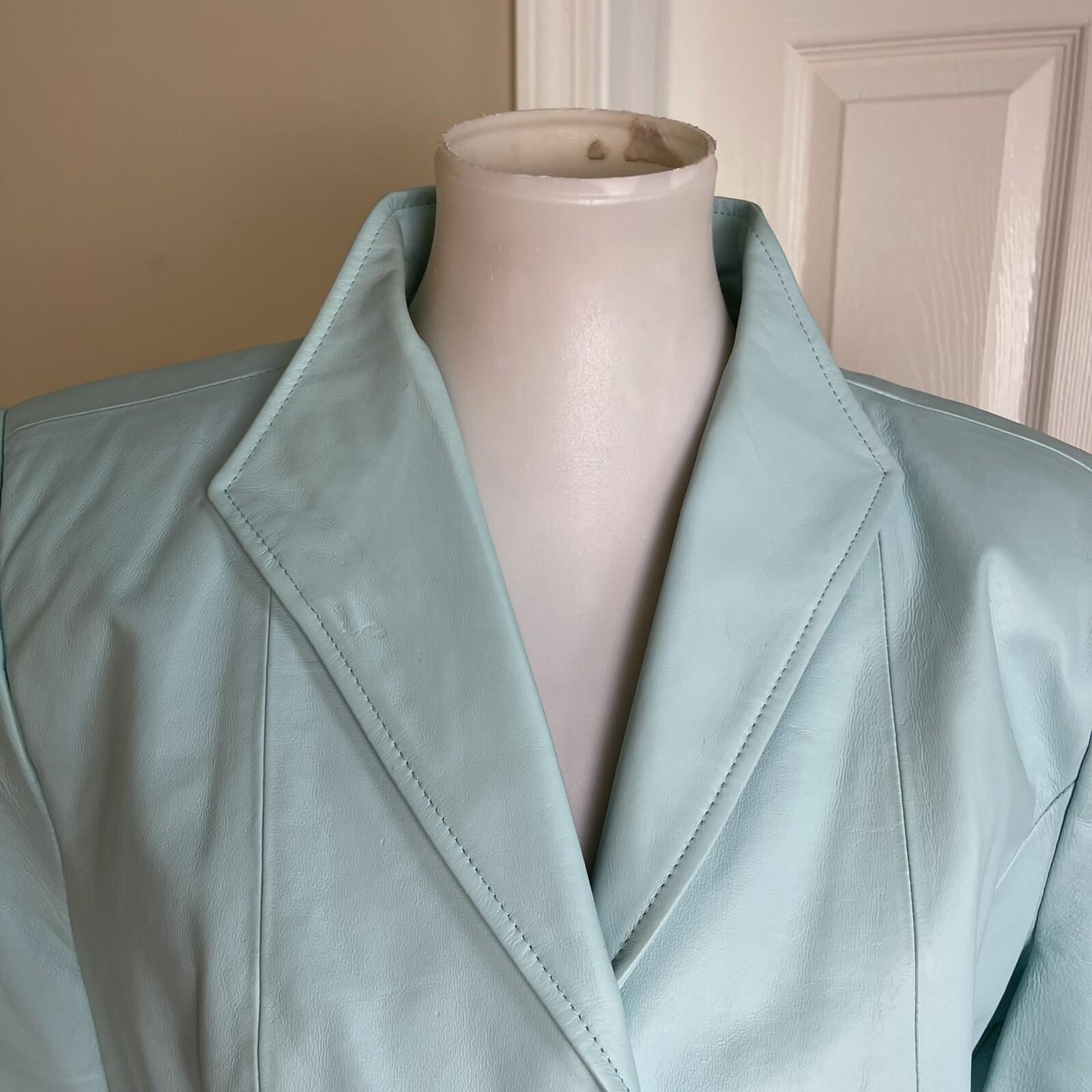 TERRY LEWIS Classic Luxuries Women 3/4 Sleeves Turquoise Leather Jacket Size S