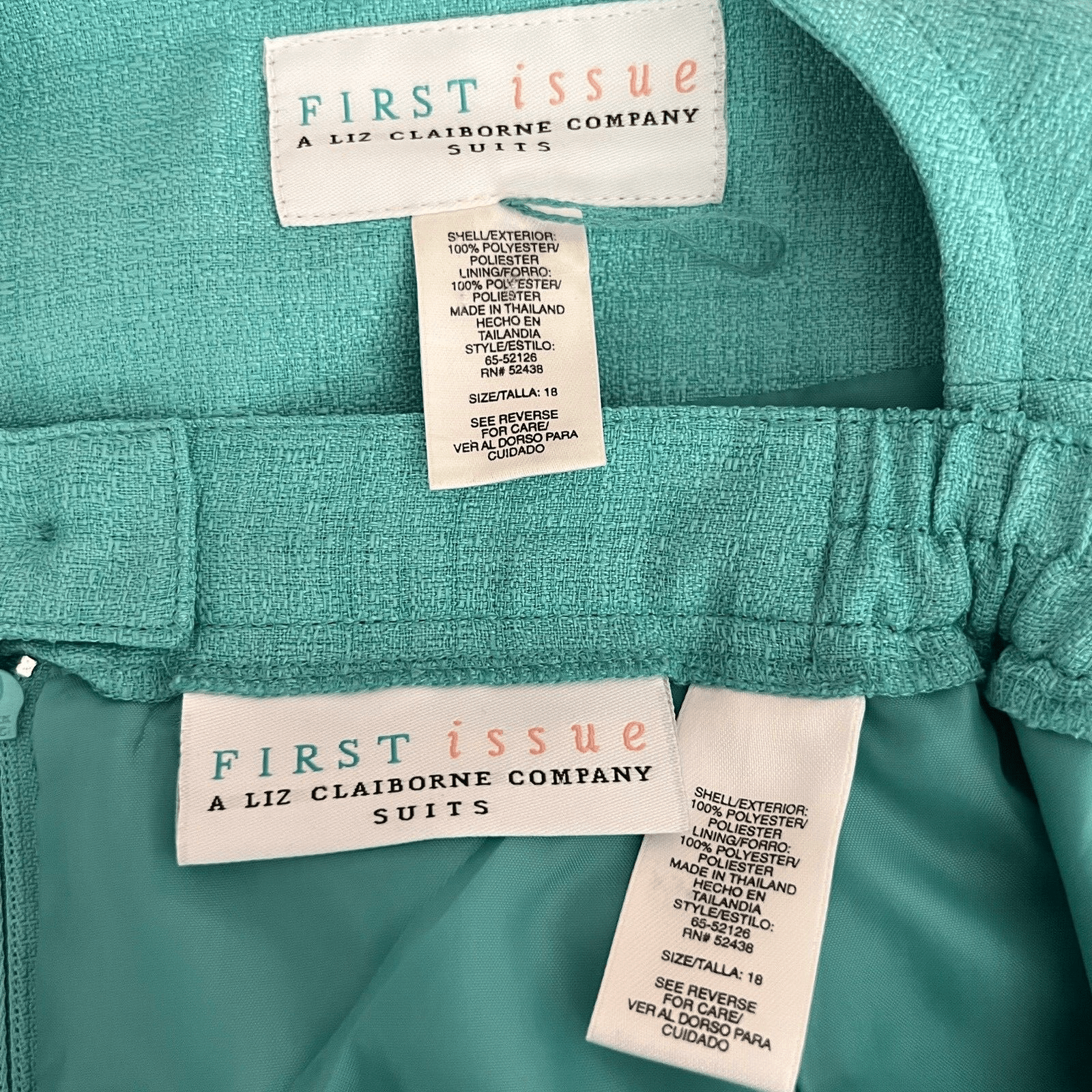Liz Claiborne Women Polyester Skirt Suit Scarf Size 18 Green Collarless 3PC