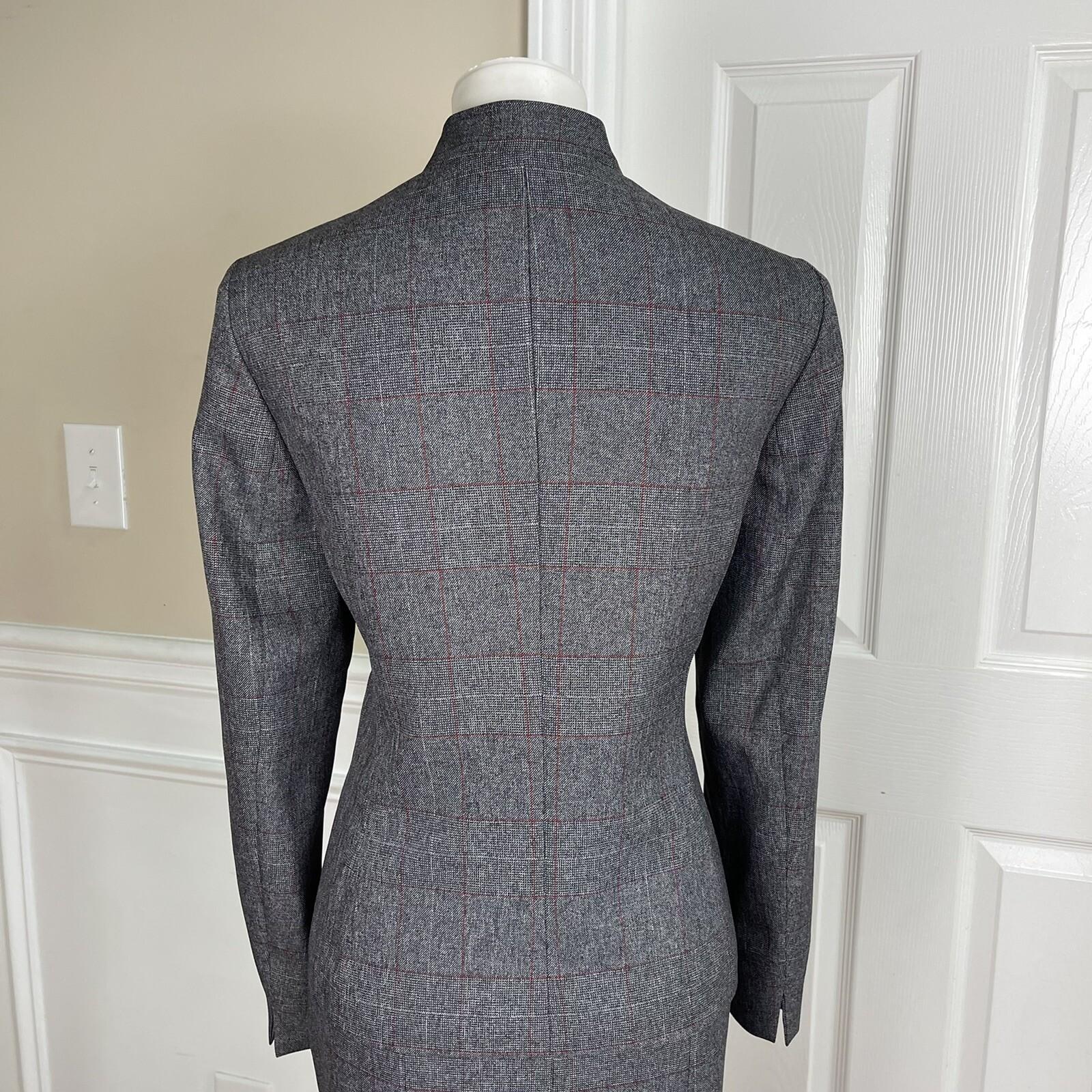 EVAN PICONE BLACK LABEL Gray Striped Polyester Pleated Lined Skirt Suit Size 8