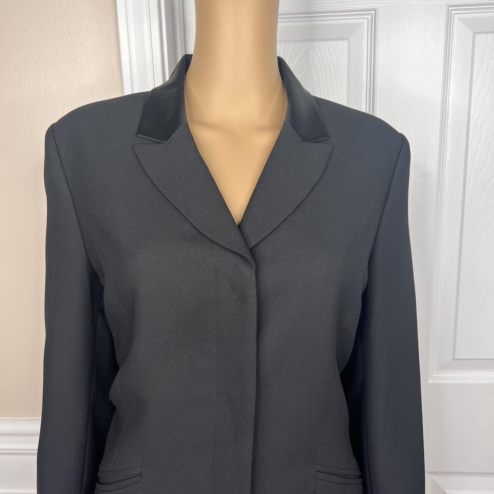 Le Suit Vintage Polyester Pant Suit Size 10 Black Tuxedo Lined Notch Collar 2PC