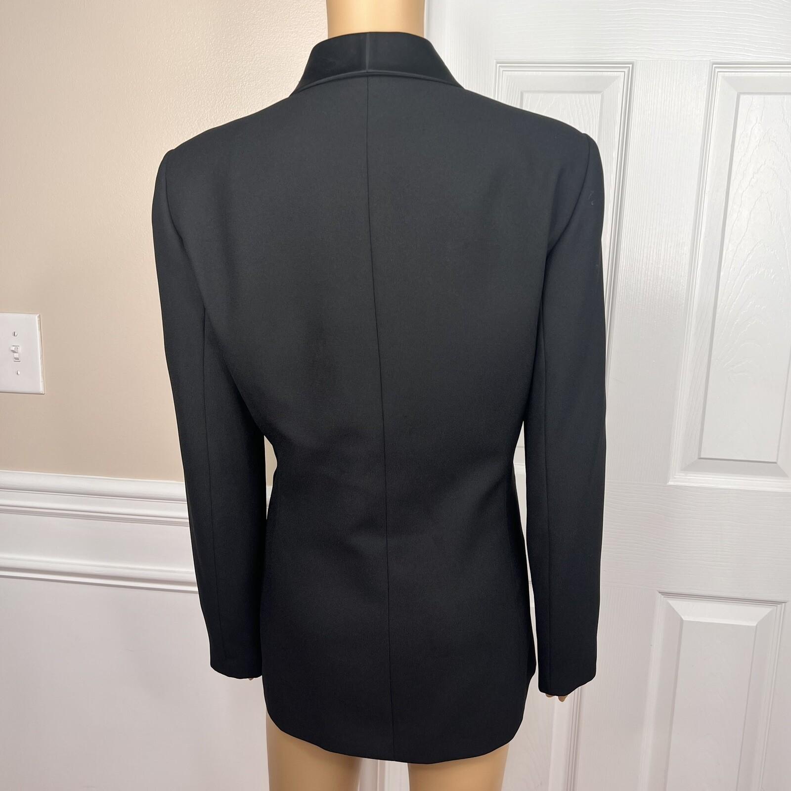 Le Suit Vintage Polyester Pant Suit Size 10 Black Tuxedo Lined Notch Collar 2PC