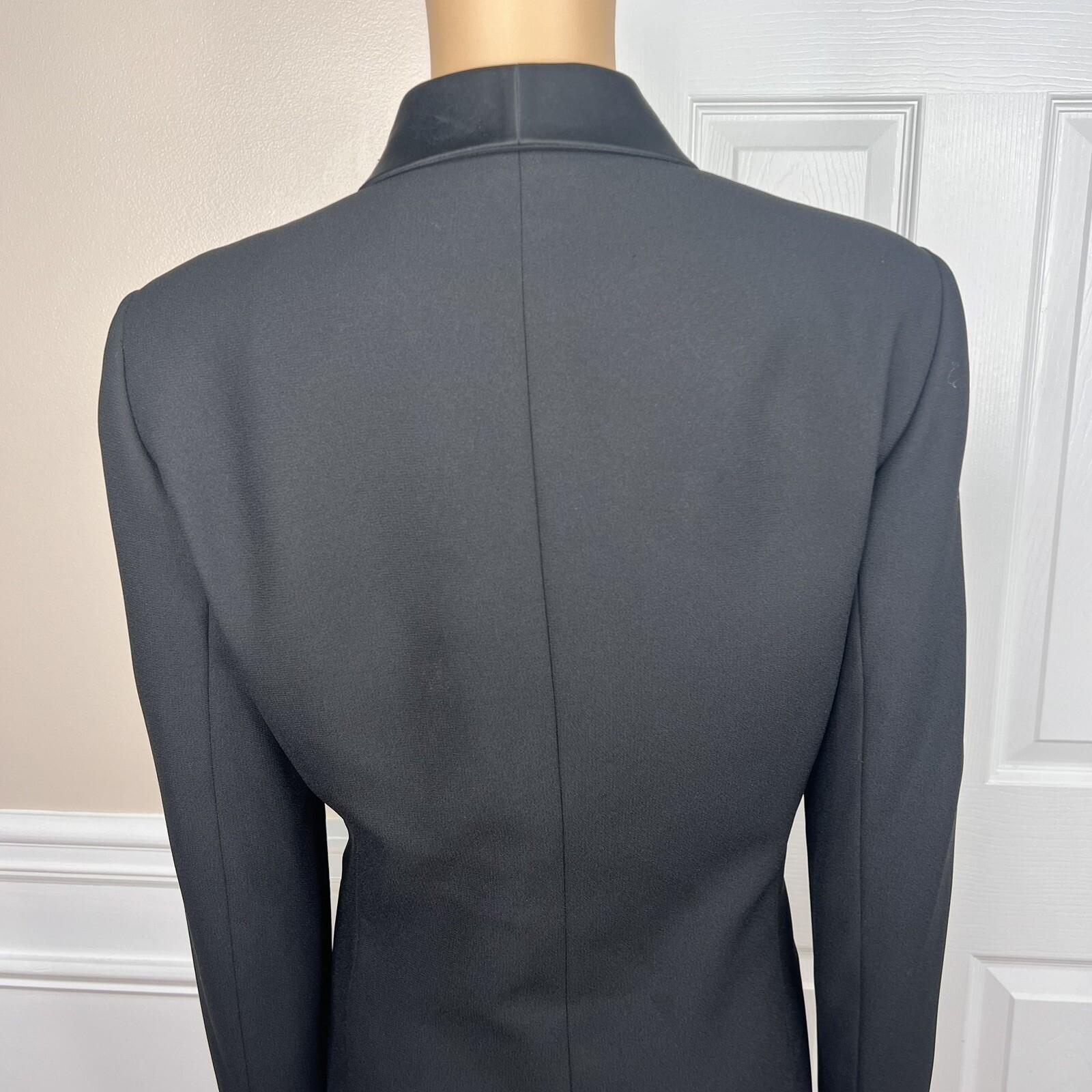 Le Suit Vintage Polyester Pant Suit Size 10 Black Tuxedo Lined Notch Collar 2PC