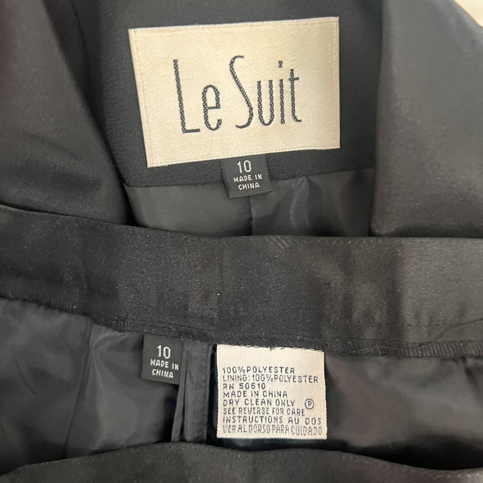 Le Suit Vintage Polyester Pant Suit Size 10 Black Tuxedo Lined Notch Collar 2PC