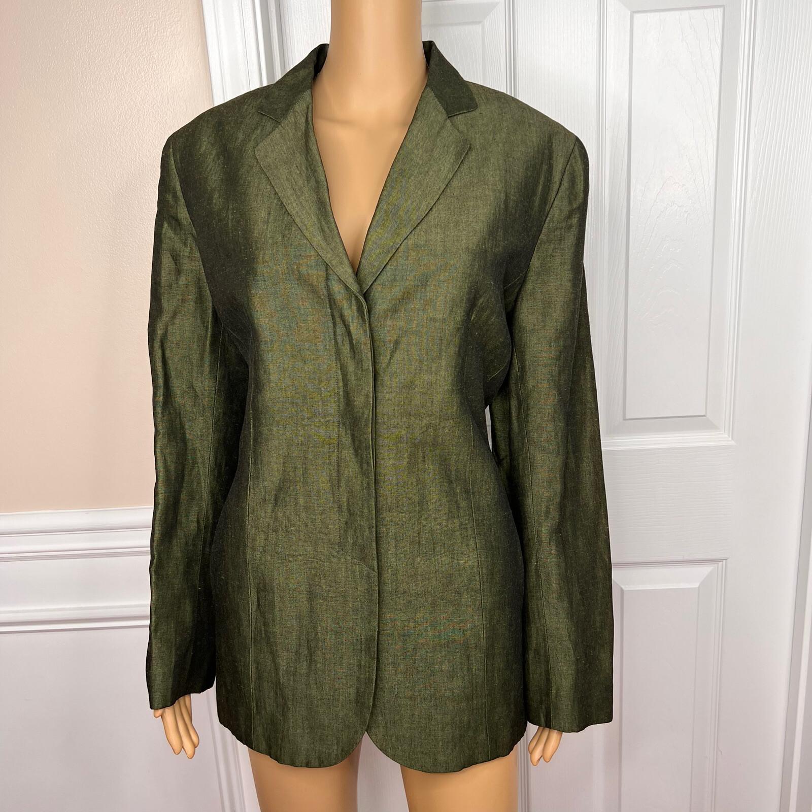 10-2020.jpg JONES WEAR 1PC Green Linen Rayon Lined Notch Collar Career Blazer Size 14