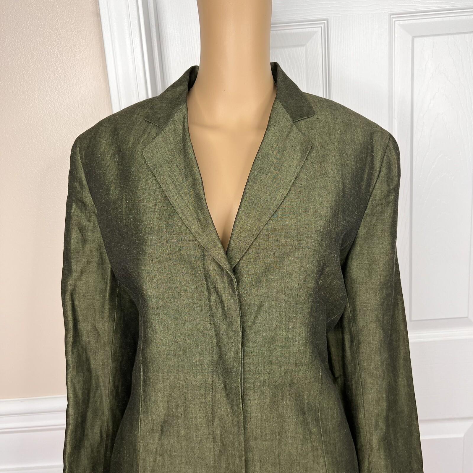10-2021.jpg JONES WEAR 1PC Green Linen Rayon Lined Notch Collar Career Blazer Size 14