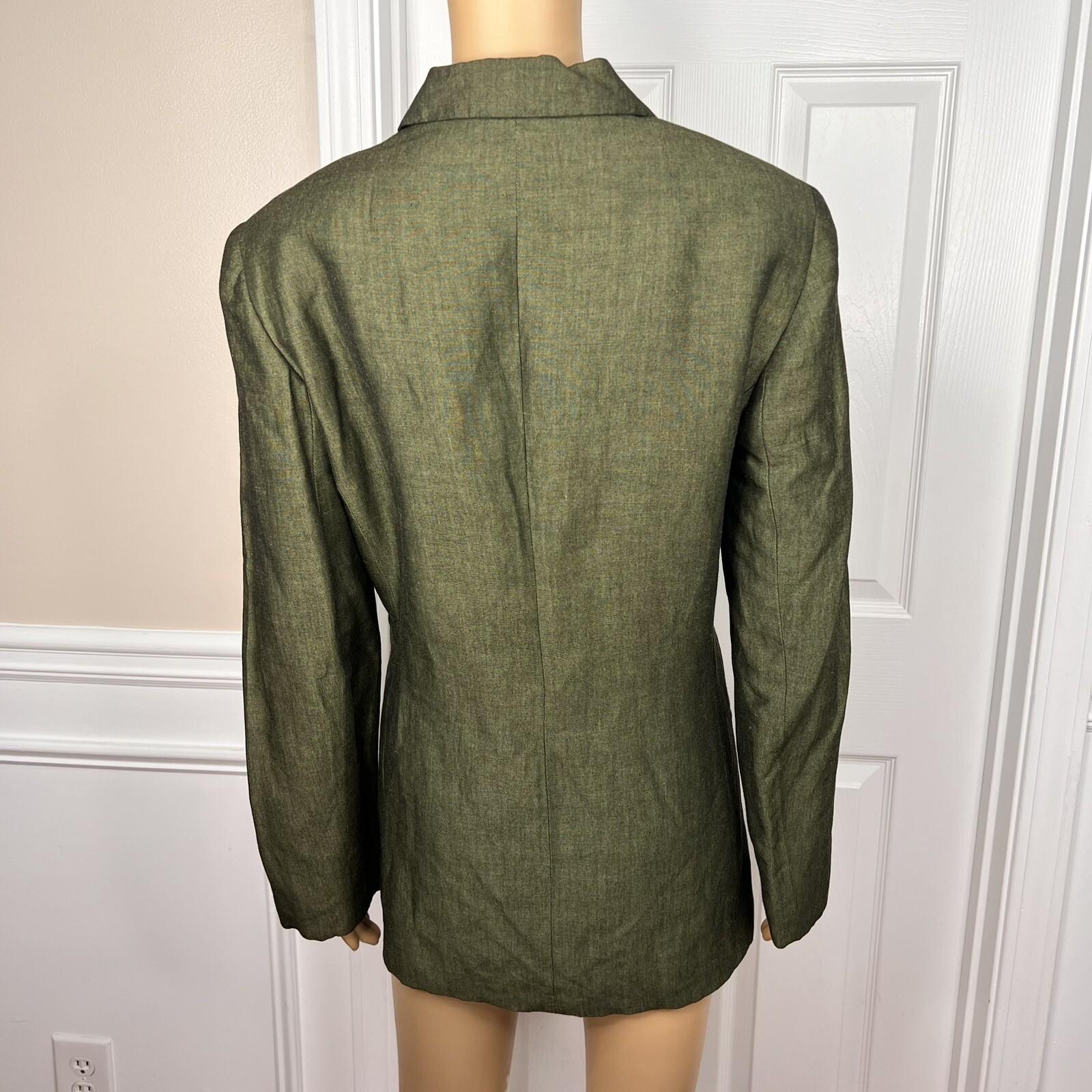 10-2022.jpg JONES WEAR 1PC Green Linen Rayon Lined Notch Collar Career Blazer Size 14